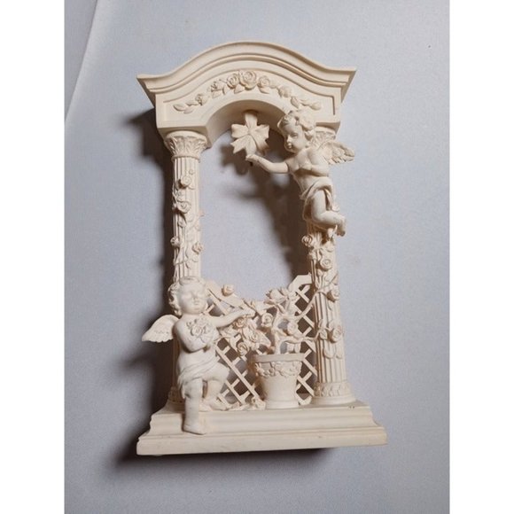 9.5" Trellis Angel Cherubs White Resin Statue with Hook‎ on Back - Picture 1 of 6